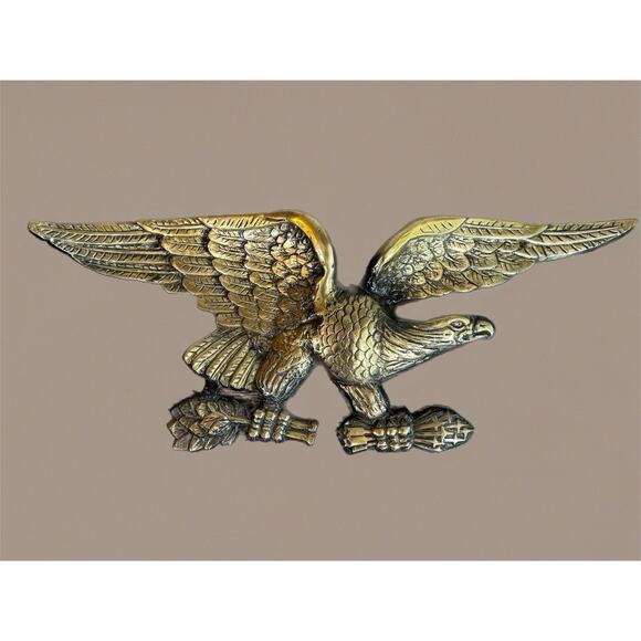 Vintage Cast Brass American Bald Eagle Wall Plaque MCM Japan 24” Bird Gold
